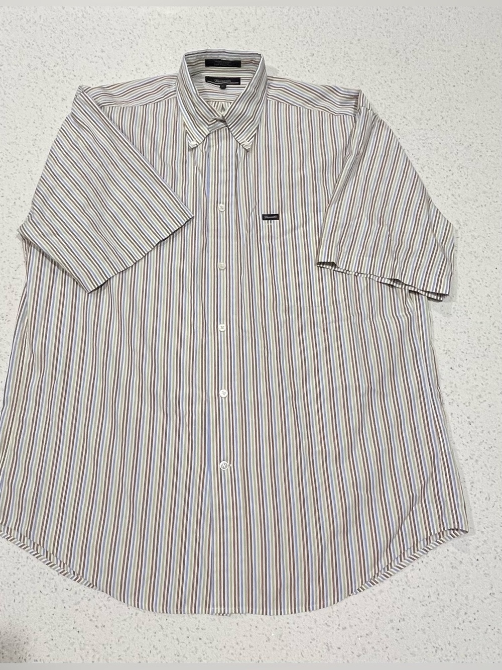 Façonnable Men's Cotton Shirt Multicolor Stripes Button-Up Short Sleeve Size L